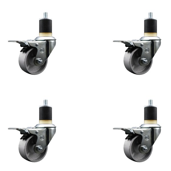 Service Caster 3'' Semi Steel Swivel 1-7/8'' Expanding Stem Caster Set Total Lock Brake, 4PK SCC-EXTTL20S314-SSS-178-4 - main